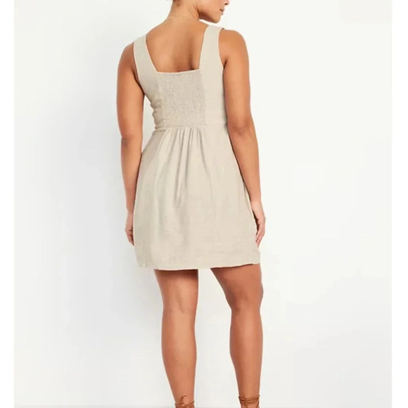 Old Navy Linen Blend Square Neck Above Knee Natural Dress Flax Color 3X Vacation - Picture 2 of 8